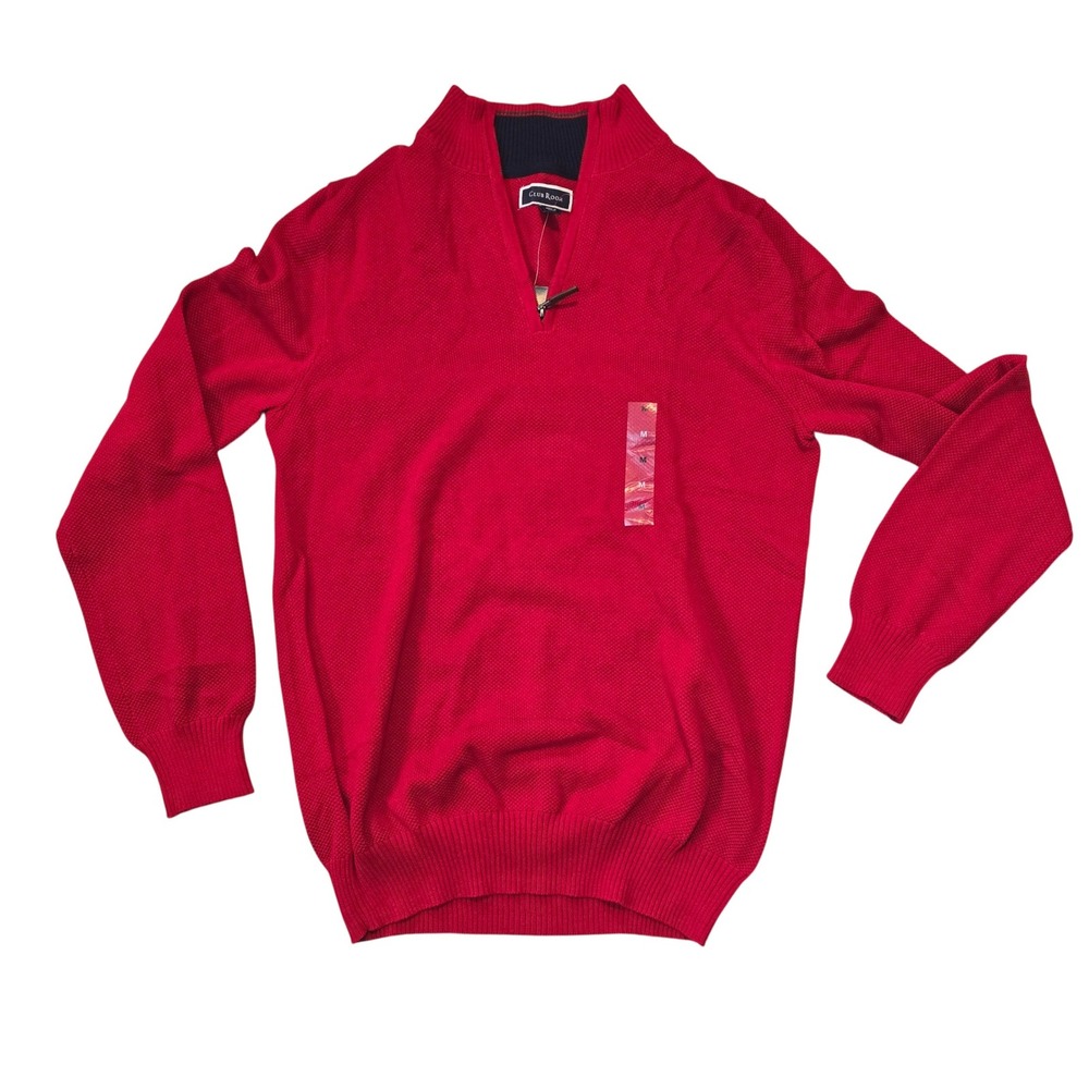 🆕️ *NWT* Club Room Mens Red Textured Knit 1/4‎ Zip Pullover Sweater Medium